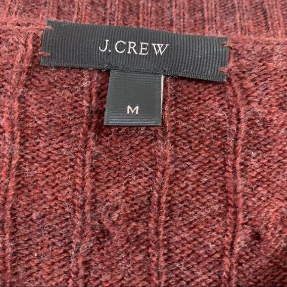 J Crew Cambridge Cable Burgundy Wool Blend V-Neck Sweater - Picture 2 of 6